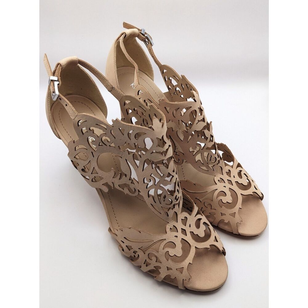Klub Nico Marcela 3 Heels Size 11 Nude Nubuck Laser Cutout Open Toe Pump